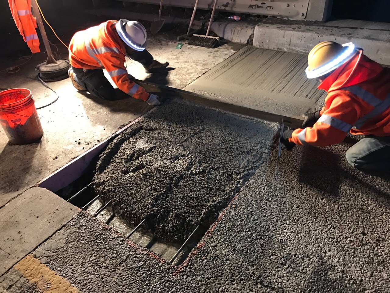 Finishing the concrete. (Photo courtesy of TxDOT.)